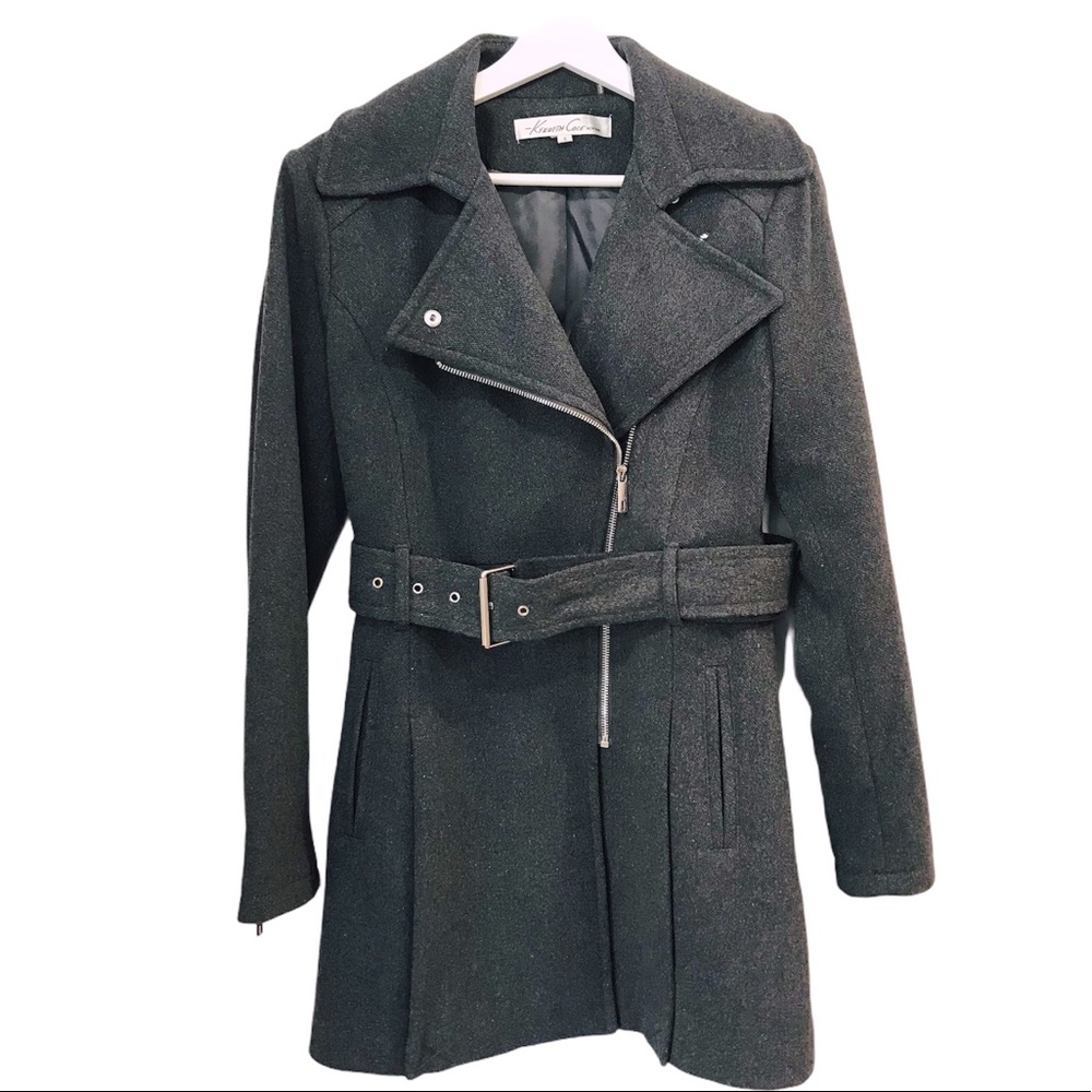 Kenneth Cole NY Wool belt winter long jacket Gray